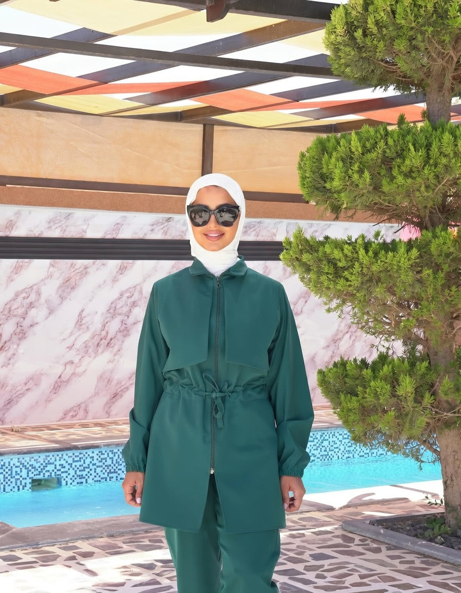 Burkini Gris Long ,Modèle Élégant & Modeste