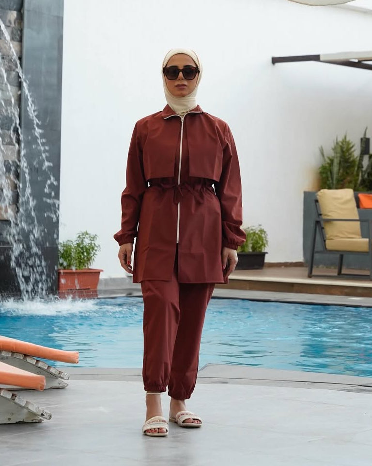 Burkini Gris Long ,Modèle Élégant & Modeste